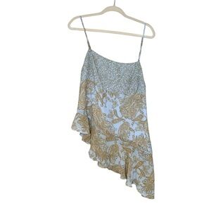 Ecote blue sleeveless spaghetti strap asymmetrical paisley‎ blouse. Size XL